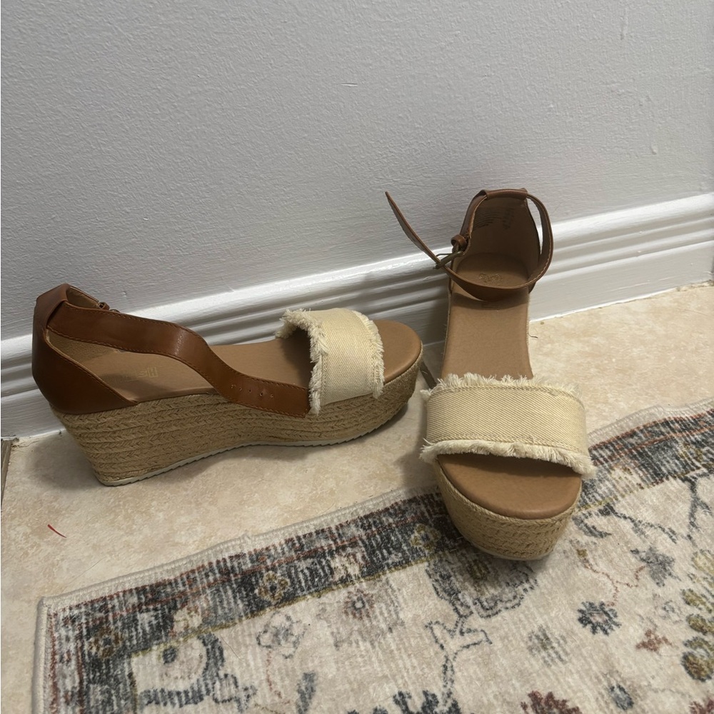 Marshalls Brown and Cream Wedge Sandals